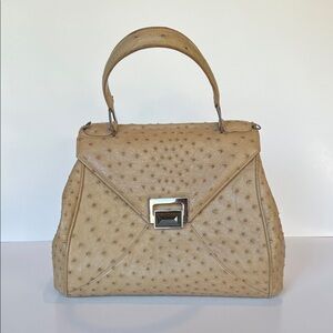 Kara Ross nude ostrich handbag with detachable shoulder strap
